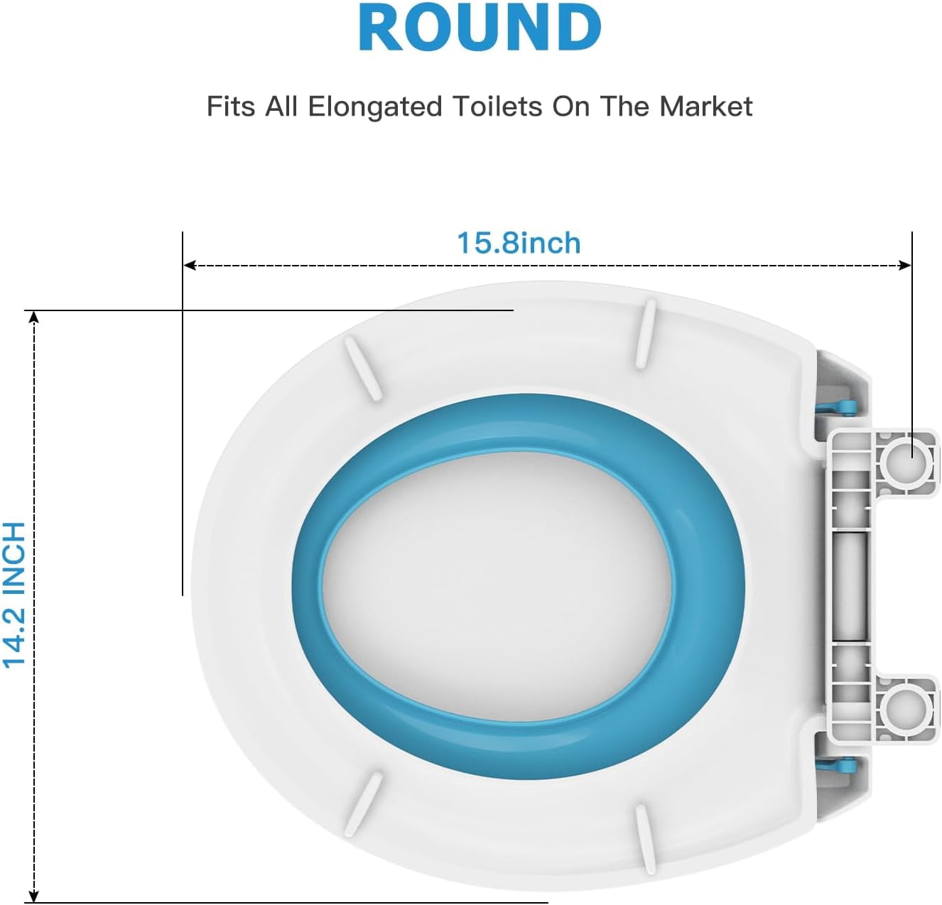 Round Toilet Seat with Built-In Potty Training Seat for Adult and Child Use, Soft Quiet-Close Lid with Non-Slip Design, Magnetic Kids Seat in Blue, Easy to Install and Clean 17''