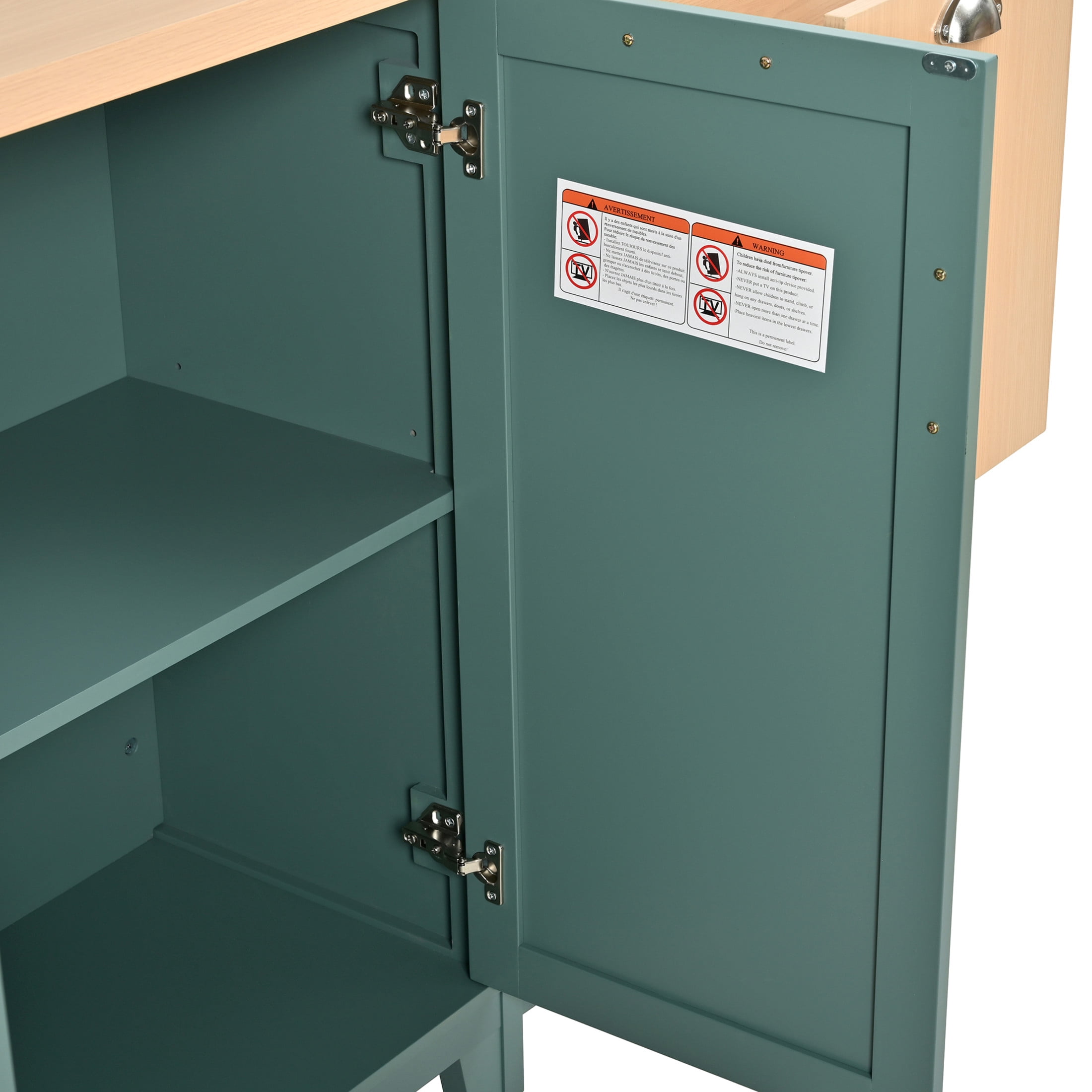 Christopher Knight Home 58" Kitchen Island, Wooden Prep Table with Storage Drawers & Cabinets, Green