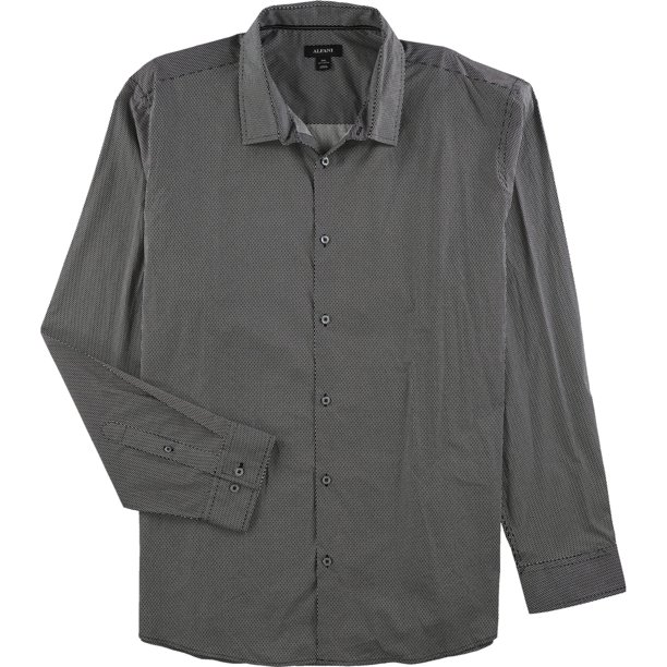 Alfani Mens Hillsboro Pint Button Up Shirt, deepblack, S Neck