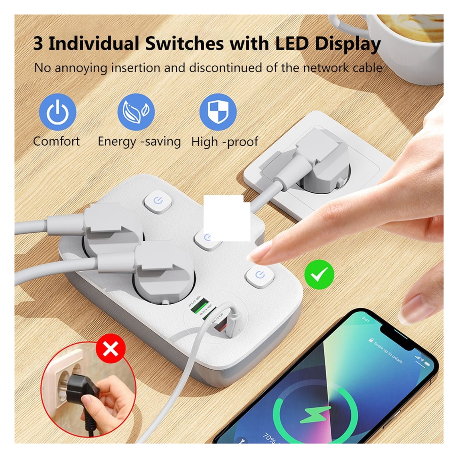Power Strip Multiple 4 USB Output Electrical Socket With Extension Wire Surge Protector Home Adapter