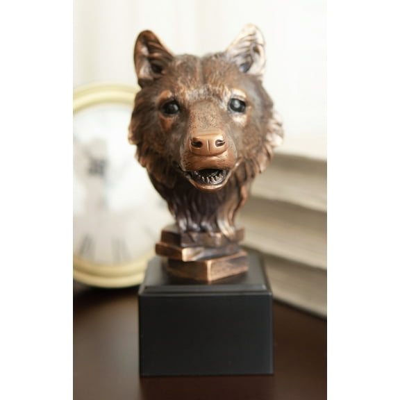 Ebros Rustic Woodlands Spirit Wolf Bust Electroplated Bronze Finish Statue Decor
