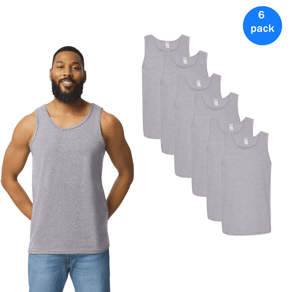 Gildan Sport Grey Tank Top, Works Heavy Cotton Men's Performance TankTop Pack-6 Size: S