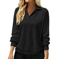 thumbnail image 1 of Gibobby Sudadera con forro polar Mujer Sudadera informal holgada de manga larga con cuello en V para mujer (Negro, S), 1 of 4
