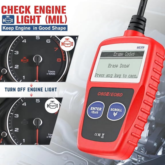 OBD2 Scanner MS309 Automotive Check Engine Code Reader, Check Emission Monitor Status, CAN Diagnostic Scan Tool for All OBDII Protocol Vehicles After 1996