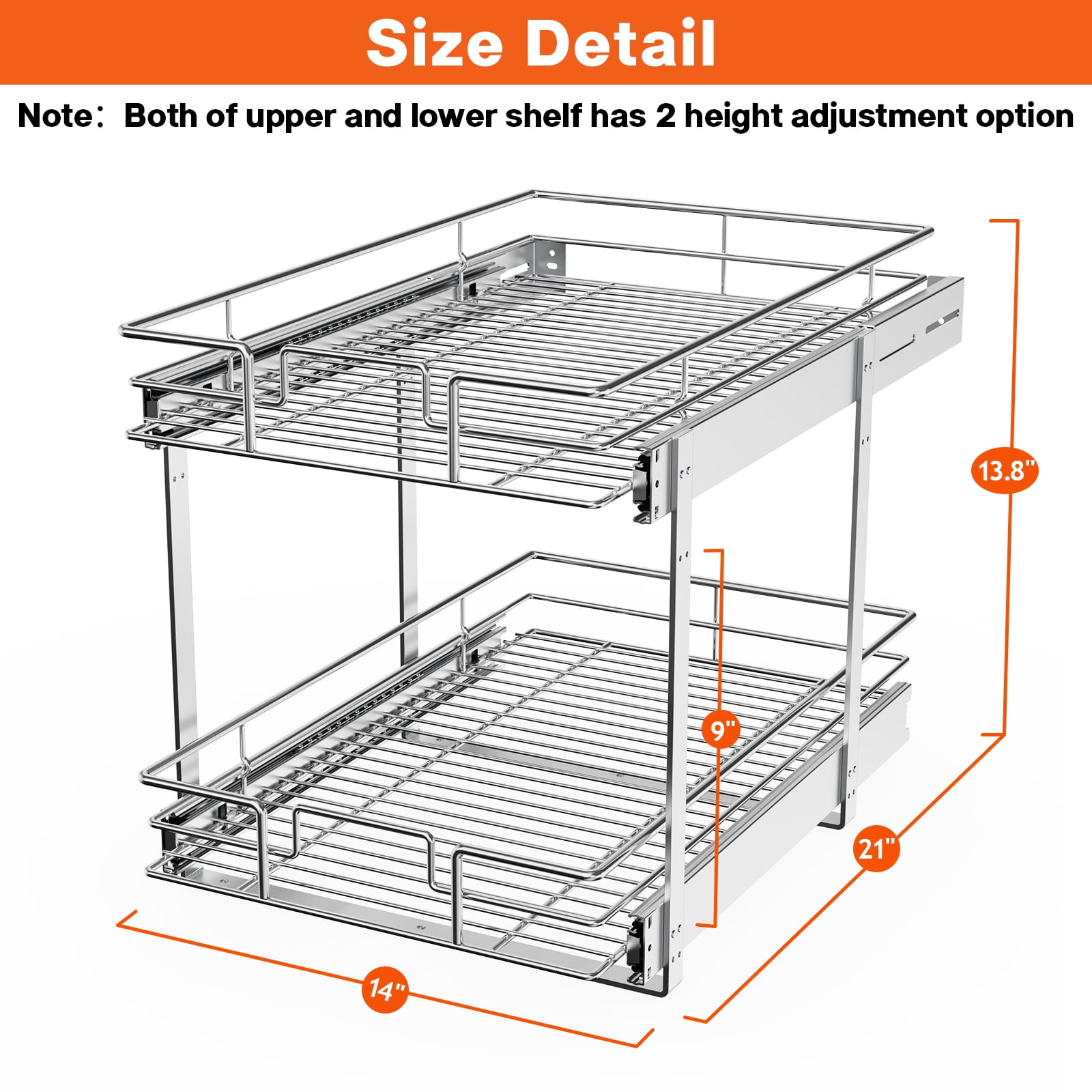 LOVMOR Cabinet Organizer, 2-Tier Pull Out Cabinet Organizers 11 W x 21 D, Pull  Out Home Organizers Chrome Pull Out Drawer for Base Cabinet Silver - Yahoo  Shopping
