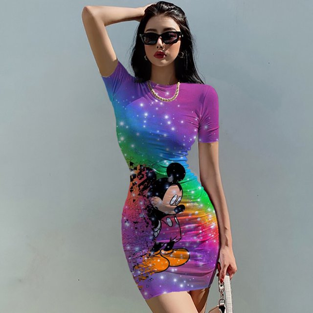 Sexy Summer Dresses Woman 2023 Slim Fit Minnie Mouse Tight Women's Summer Dress Cartoon Mickey Fashion Disney Print Casual TopXXXL Gao Jinjia LED