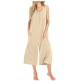 thumbnail image 2 of Kojanyu Women’S Solid Color Sleeveless Button-Down Jumpsuit – Elastic Waist, Wide-Leg Culotte Overalls for Casual & Everyday Wear,Khaki,L, 2 of 5