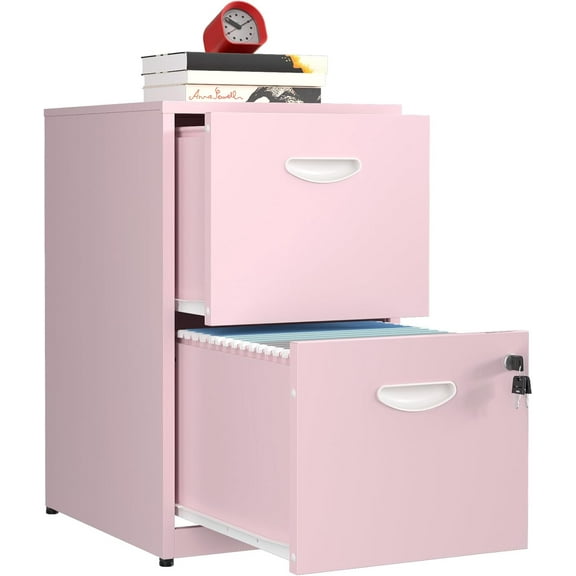 Filing Cabinet 2 Drawer with Lock, Under Desk Metal Filing Cabinet, Two Drawer Vertical File Cabinets Suitable for Letter-Size Files, Light Duty Metal File Storage for Home Office - Assembly Required