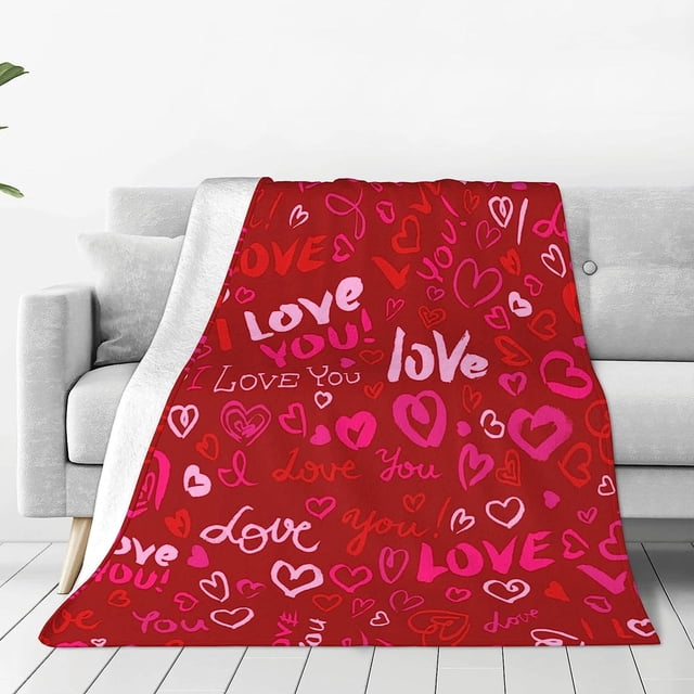Couverture Jetée à Cœurs d'Amour Rouges Saint-Valentin Couverture Douillette et Douce pour Canapé Sofa Chaise Lit Polaire Thermique Duveteuse Couvertures de Voyage 80 X 60 Po Décoration de Maison pour les Fêtes