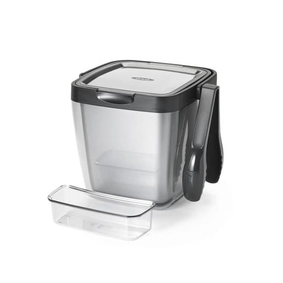 OXO 11169200 3 Piece Plastic Insulated Ice Bucket Bin with Lid and Tong Set