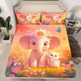 thumbnail image 2 of Homewish Colorful Cartoon Flower Queen Sheet Sets,Wild Elephant Owl Flat Sheet,Pink Daisy Floral Queen Fitted Sheet For Girls Kids,Breathable Home Decor,4pcs, 2 of 7