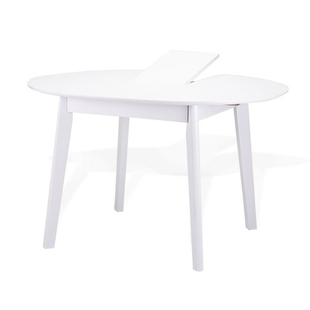 Extendable Round Dining Room Table Modern Solid Wood, White Color