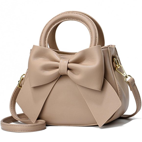 YOUNXSL Bolsos pequeños de diseñador para mujer con asa superior y lindo lazo, bolsos de cuero y correa para el hombro