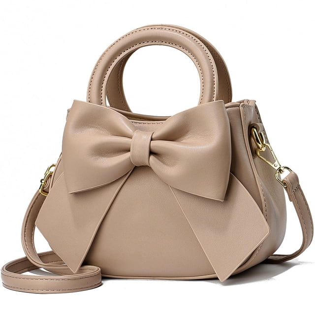 YOUNXSL Bolsos pequeños de diseñador para mujer con asa superior y lindo lazo, bolsos de cuero y correa para el hombro