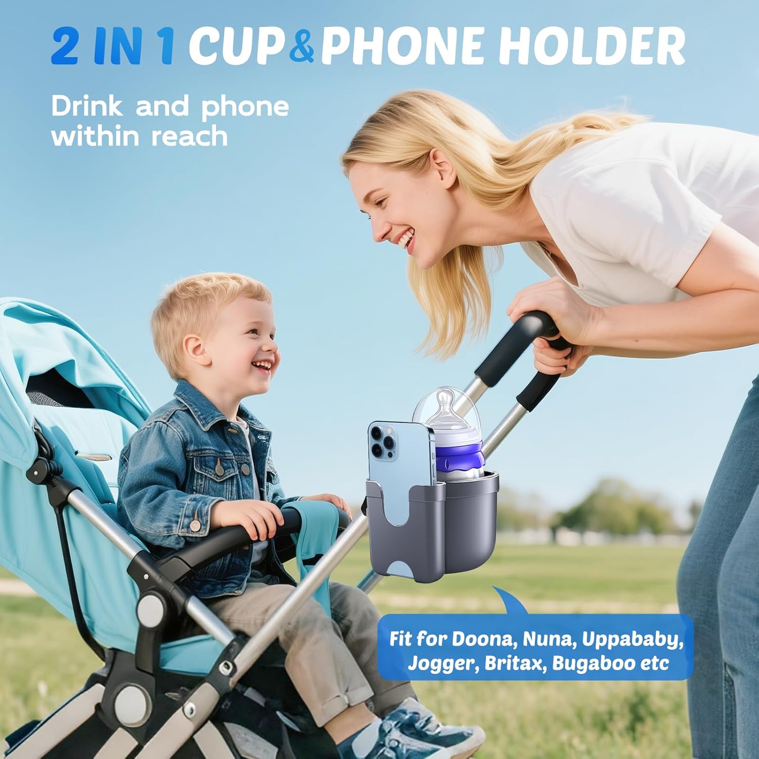 Cup Holder for Walker: Stroller Cup Holder Attachment with Phone Holder, Wheelchair/Stroller Accessories for Uppababy, Nuna, Doona, Rollator, Bike, Scooter, Baby Travel Essential