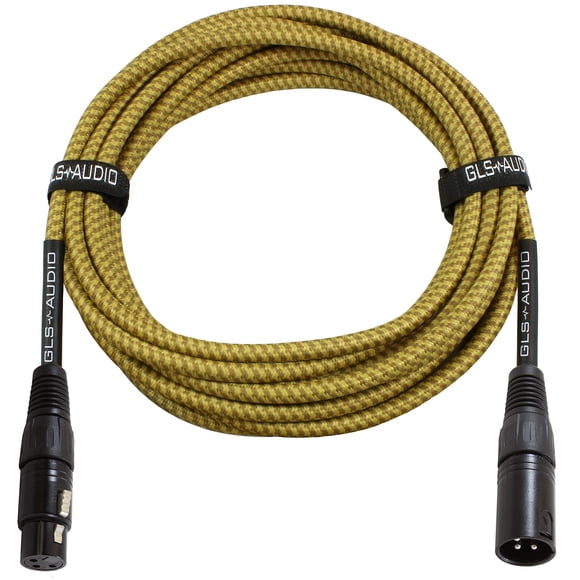 Cable De Micrófono Gls Audio De 25 Pies - Cables De Conexión Xlr Balanceados - Xlr Macho A Hembra - Chaqueta De Tela De Tweed Marrón Amarillo - Cables De Micrófono De 25 Pies