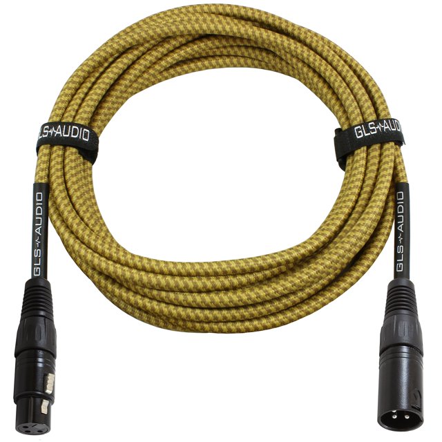 Cable De Micrófono Gls Audio De 25 Pies - Cables De Conexión Xlr Balanceados - Xlr Macho A Hembra - Chaqueta De Tela De Tweed Marrón Amarillo - Cables De Micrófono De 25 Pies