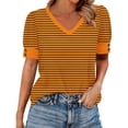 thumbnail image 2 of Vmvidoty Women Blouses Dressy Casual Summer Short Sleeve Shirts V Neck Striped Tunic Tops Orange XL, 2 of 5