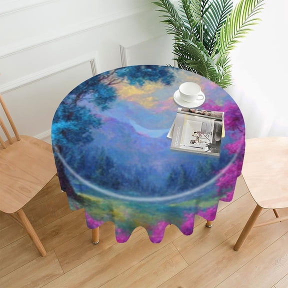RKSupls 60 Inch Round Tablecloth, Tree Sunset Purple Premium Polyester Straight Edge Wrinkle Resistant Washable Table Cover for Party Home Dining Decor