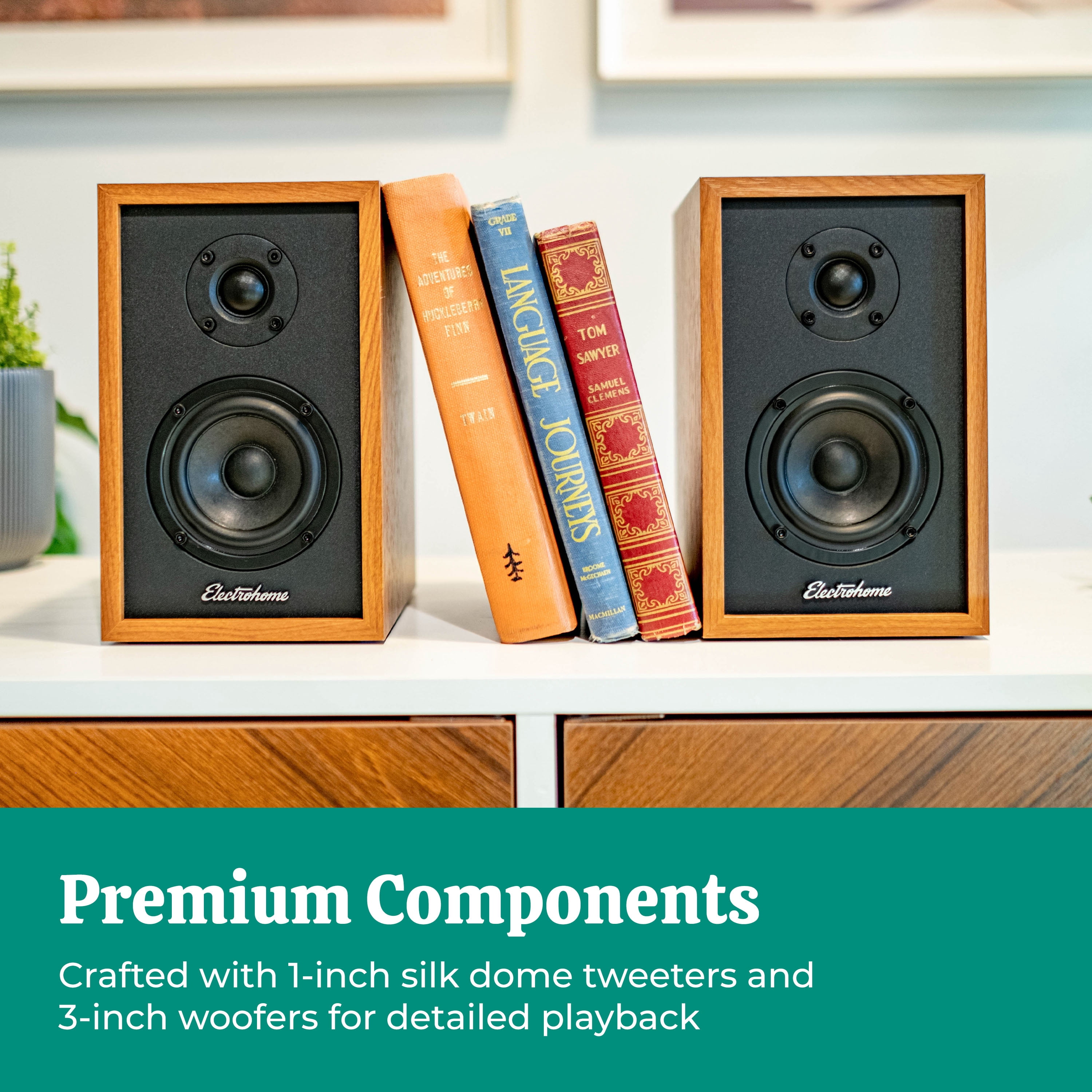 Electrohome Berkeley 2.0 Stereo Powered Bookshelf Speakers with Built-in Amplifier and 3" Drivers for Turntable, TV, PC and Wireless Music Streaming featuring Bluetooth 5, RCA and Aux (EB20)