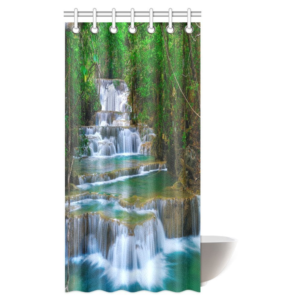 MYPOP Rainforest Decor Shower Curtain, Large Waterfall in a Forest of