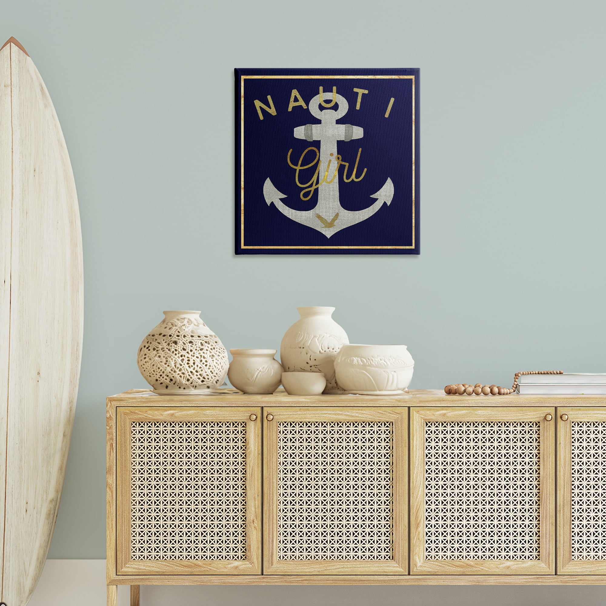 Stupell Industries Nauti Girl with Anchor Novelty & Humor Painting Wrapped Canvas Art Print Wall Art, 30 x 30