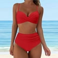 thumbnail image 2 of Huesdet Women Two Piece Bikini Swimsuit Color Block Bathing Suits Halter Triangle String Bikini Sets(Red,XXL), 2 of 7