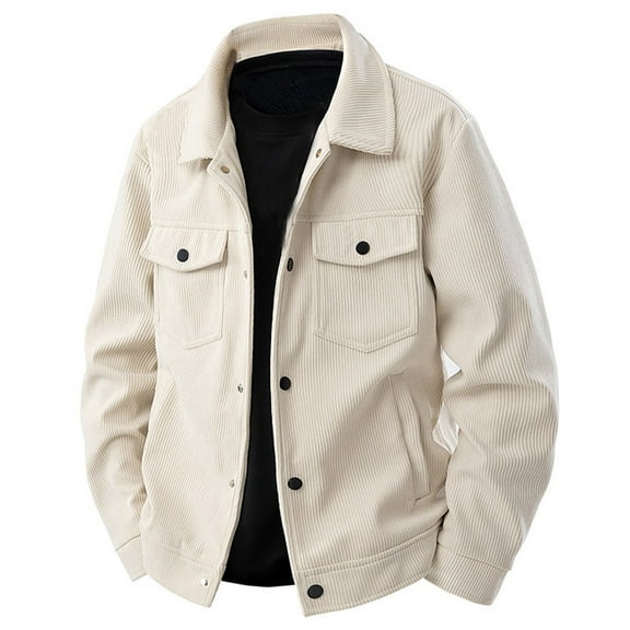Corduroy Jacket for Men Button Down Vintage Long Sleeve Fall Western Shacket Beige XXL