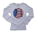 thumbnail image 1 of Baseball American Flag - USA Red White & Blue Women's Long Sleeve Grey T-Shirt, 1 of 2