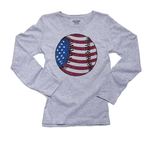 Baseball American Flag - USA Red White & Blue Women's Long Sleeve Grey T-Shirt