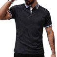 thumbnail image 2 of Ceisia Men's Regular Fit Contrast Trim Jacquard Short Sleeve Turndown Collar Casual Polo Shirt Gifts, 2 of 9