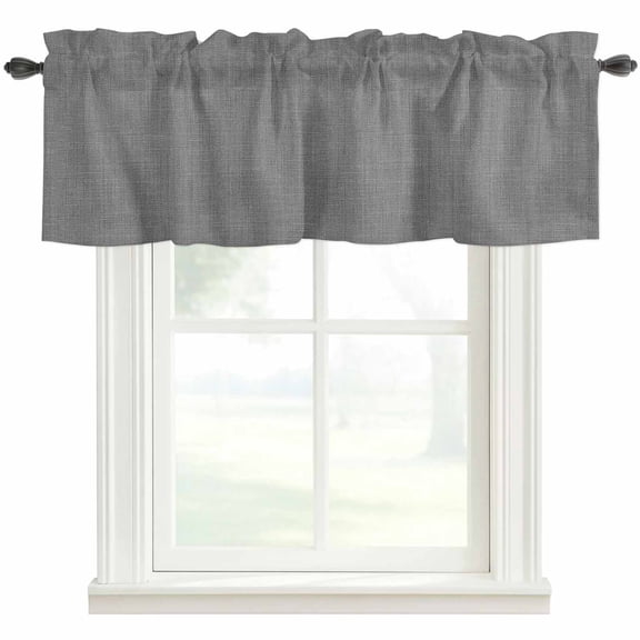 Vintage Dark Gray Kitchen Valances for Windows, Farmhouse Retro Solid Color Linen Texture Bathroom Window Valances 60x18 Inch Window Treatments Valance Curtains for Living Room Bedroom Decor
