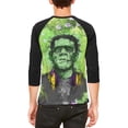 thumbnail image 2 of Halloween Frankenstein Raver Horror Movie Monster Mens Raglan T Shirt, 2 of 2