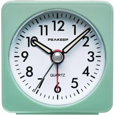 Ultra Small, Battery Travel Alarm Clock with Snooze and Light, Silent with No Ticking Analog Quartz (Aquamarine)