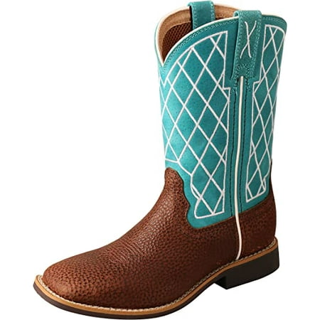 

Twisted X Kids Top Hand Boot Western Style Boots for Children Distressed Saddle & Teal 5 M