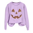 thumbnail image 5 of Trendfront Womens Halloween Pumpkin Face Sweatshirts Crewneck Long Sleeve Rhinestone Graphic Jack O Lantern Design Casual Fall Pullover Tops, 5 of 5