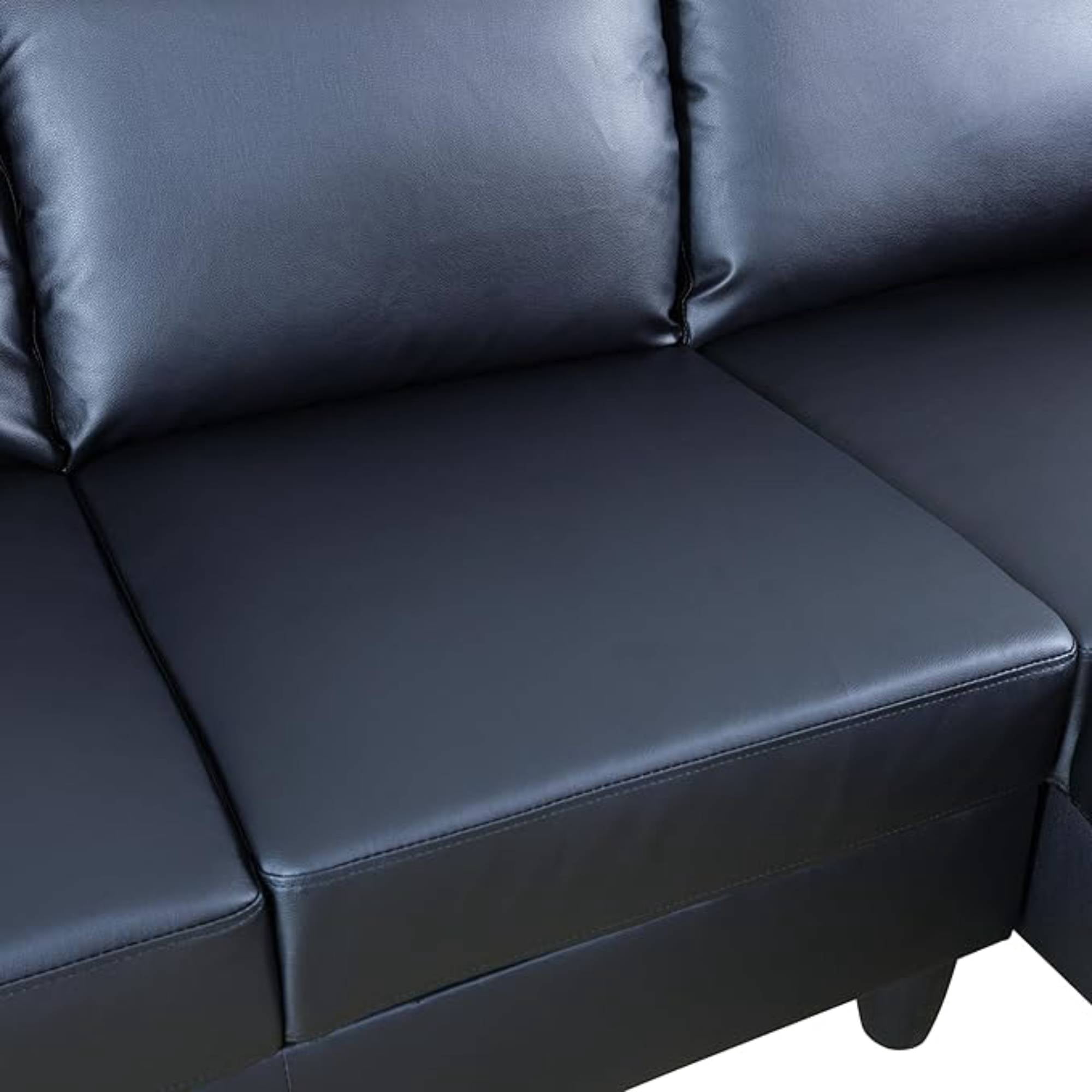 Modular Sectional Sofa, Leather L Shape Sleeper Sofa Couch with Chaise for Living Room Furniture Sets, Black