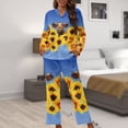 thumbnail image 6 of Kuiaobaty Cattle Sunflower Print Pajamas Set Long Sleeve Sleepwear Womens Button Down Nightwear Soft Pj Loungewear Sets with Pockets, L, 6 of 7