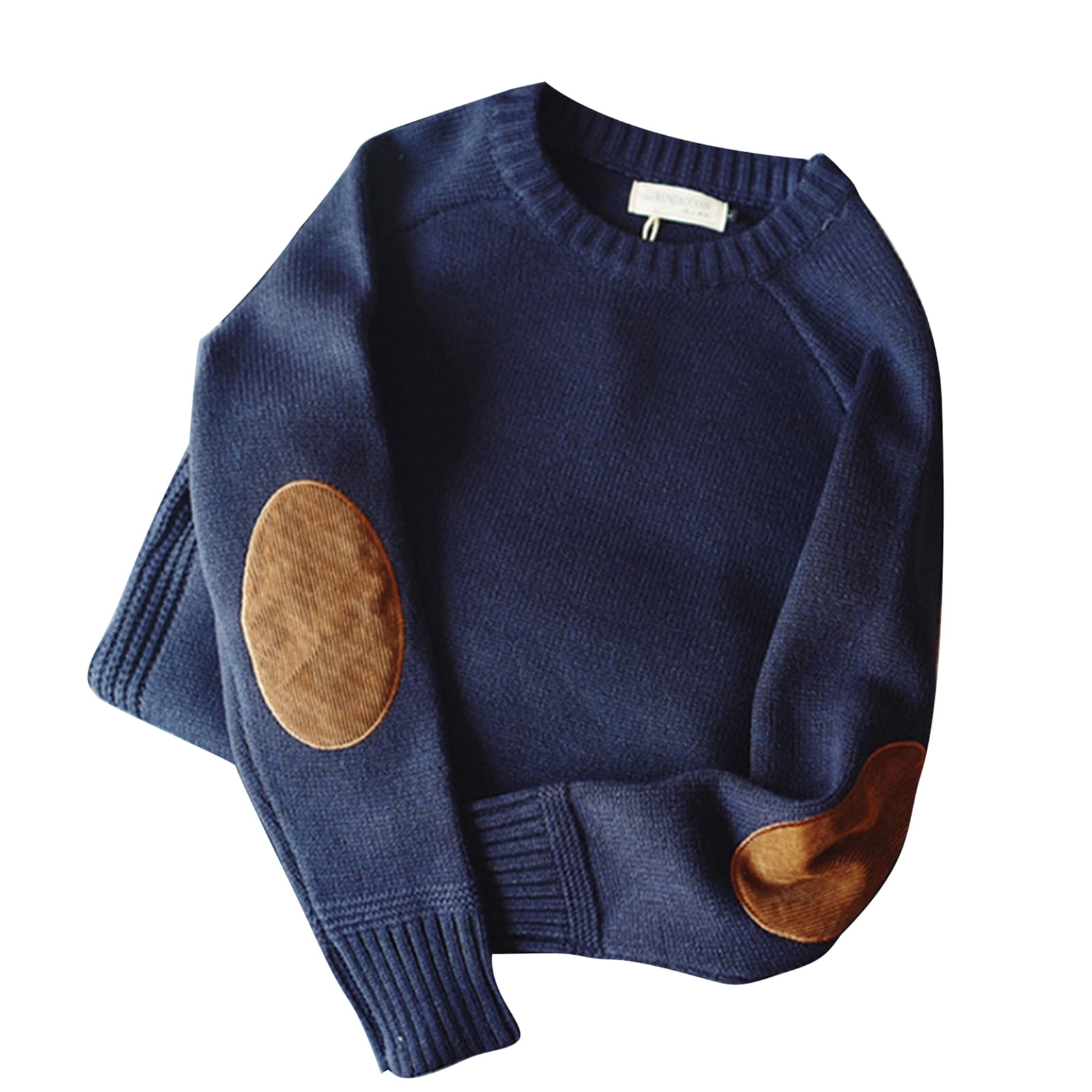 Brave Soul Chunky Knit Elbow Patch Jumper in Blue for Men