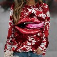 thumbnail image 2 of Sudadera informal con cuello redondo y mangas largas con estampado de Halloween para mujer, sudadera sin capucha con estampado de sangre personalizado Pompotops  FGAJ18960, 2 of 5