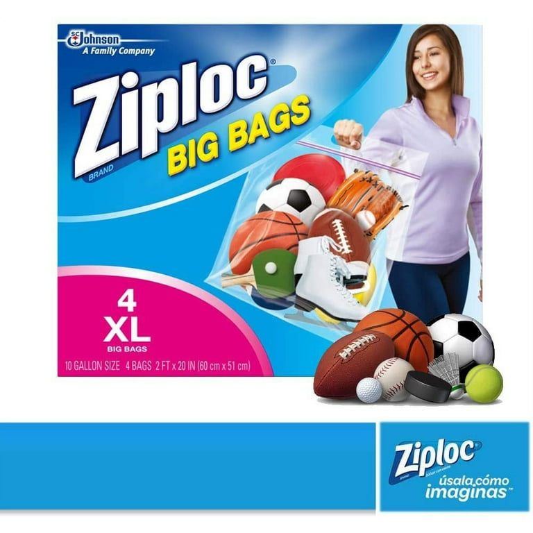 Ziploc Storage Bags, Double Zipper Seal & Expandable Bottom, XL, 4