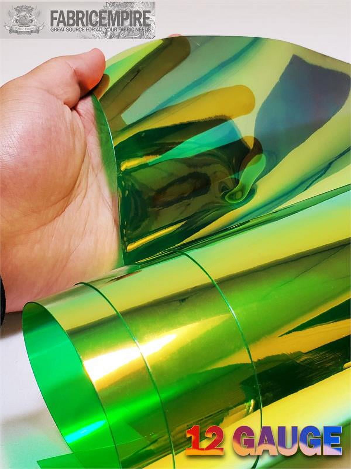 12 Gauge Metallic Transparent Hologram Green Plastic Vinyl Fabric 38" Wide Sold By The Yard