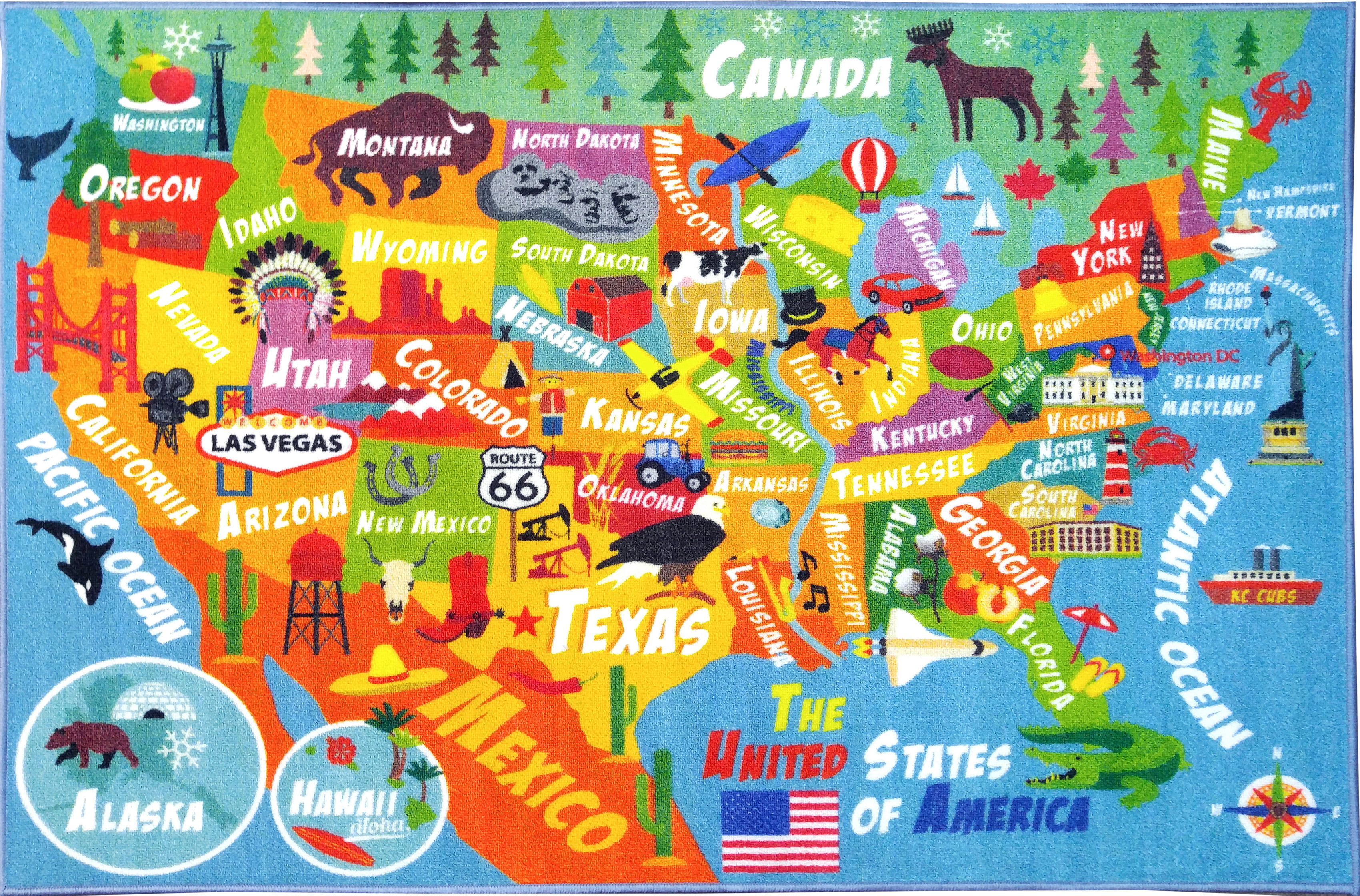 3x5  Educational Kids Rug USA Map American States America USA School Time New 