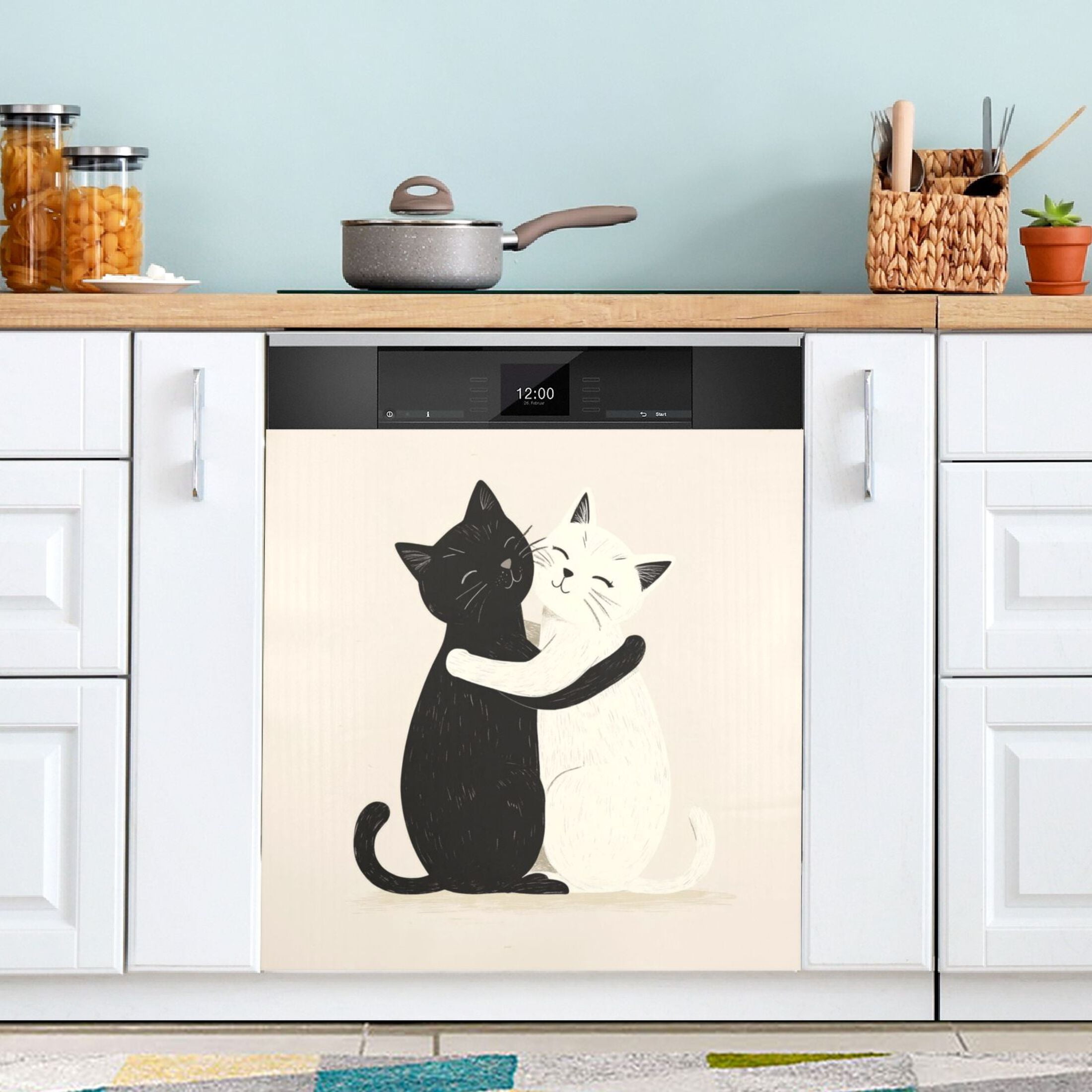 Dishwasher Magnetic Sticker 23x26 Inch Refrigerator Magnetic Sticker Washing Machine Magnetic Sticker Kitchen Panel Magnetic Sticker Home Decor Black Cat and White Cat
