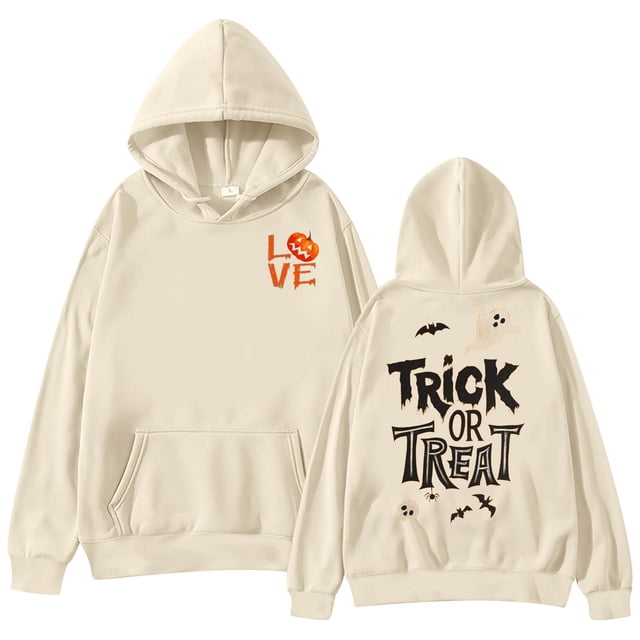 NMMUED Cadeaux d'Halloween pour Femmes, Chandails à Capuchon Graphiques, Chandails d'Halloween pour Femmes, Chandail pour Femmes, Chandails à Capuchon de Citrouille pour les Fêtes, Chandails Graphiques pour Femmes, Beige 5TG