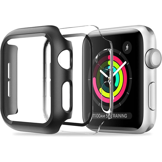 Case Compatible with Apple Watch Series 3 Series 2 Series 1 42mm, Hard PC All-Around Protective Cover with Tempered HD Glass Screen Protector Scratch Resistant Slim & Durable, 2Pack