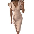 thumbnail image 1 of Gureui Women Elegant Wrap Maxi Bodycon Dress Sexy Deep V-Neck Ruffle Sleeve Vintage Comfy Wedding Cocktai Party Fashion Pencil Midi Dress, 1 of 9