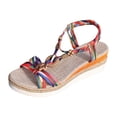 thumbnail image 7 of Wedge Sandals for Women Color Block Strappy Beaded Platform Espadrilles Elastic Ankle Strap Summer Comfy Walking Shoes Khaki Size 6.5, 7 of 7