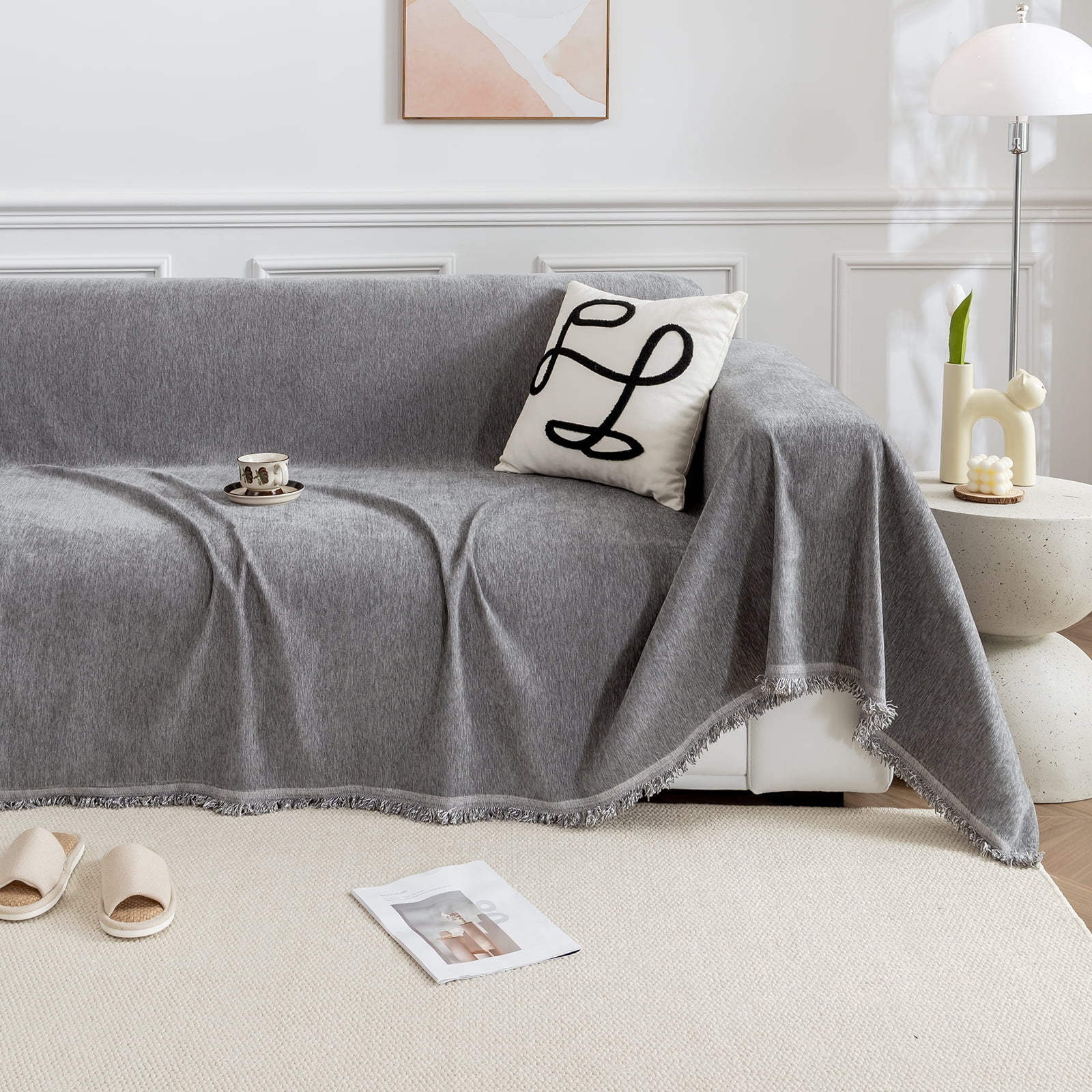 Lapalife 1 Piece Chenille Sofa Blanket Cover 71''x 102'' Soft Sofa Slipcover Chairs Sofas Bed Cover for Bedroom Living Room, Gray
