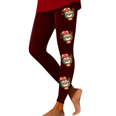 FYEGRE High Waist Printed Yoga Leggings For Women Squat Proof Fitness Flexible Comfort Workout Pants Wine S